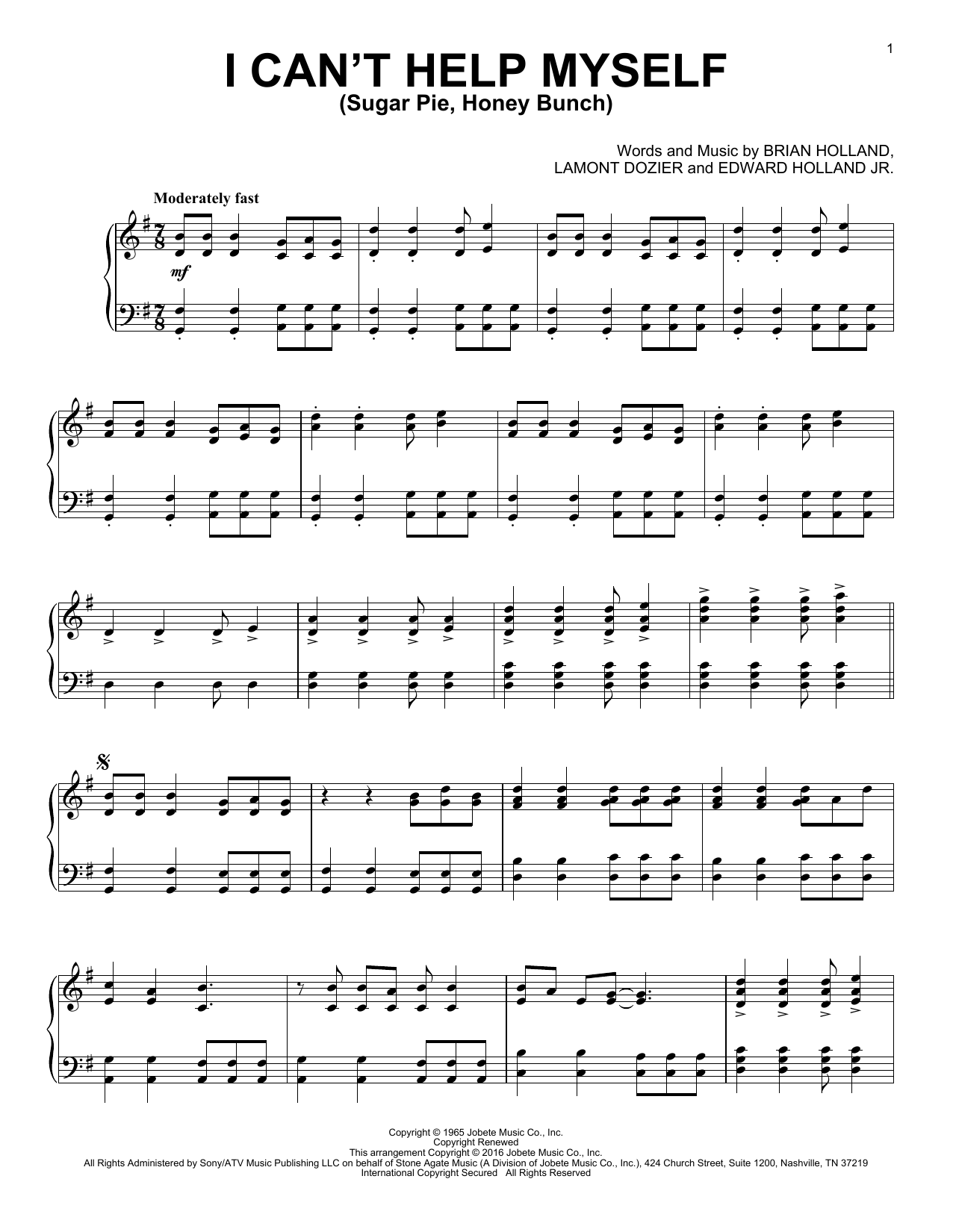 The Four Tops I Can't Help Myself (Sugar Pie, Honey Bunch) [Jazz version] Sheet Music Notes & Chords for Piano - Download or Print PDF