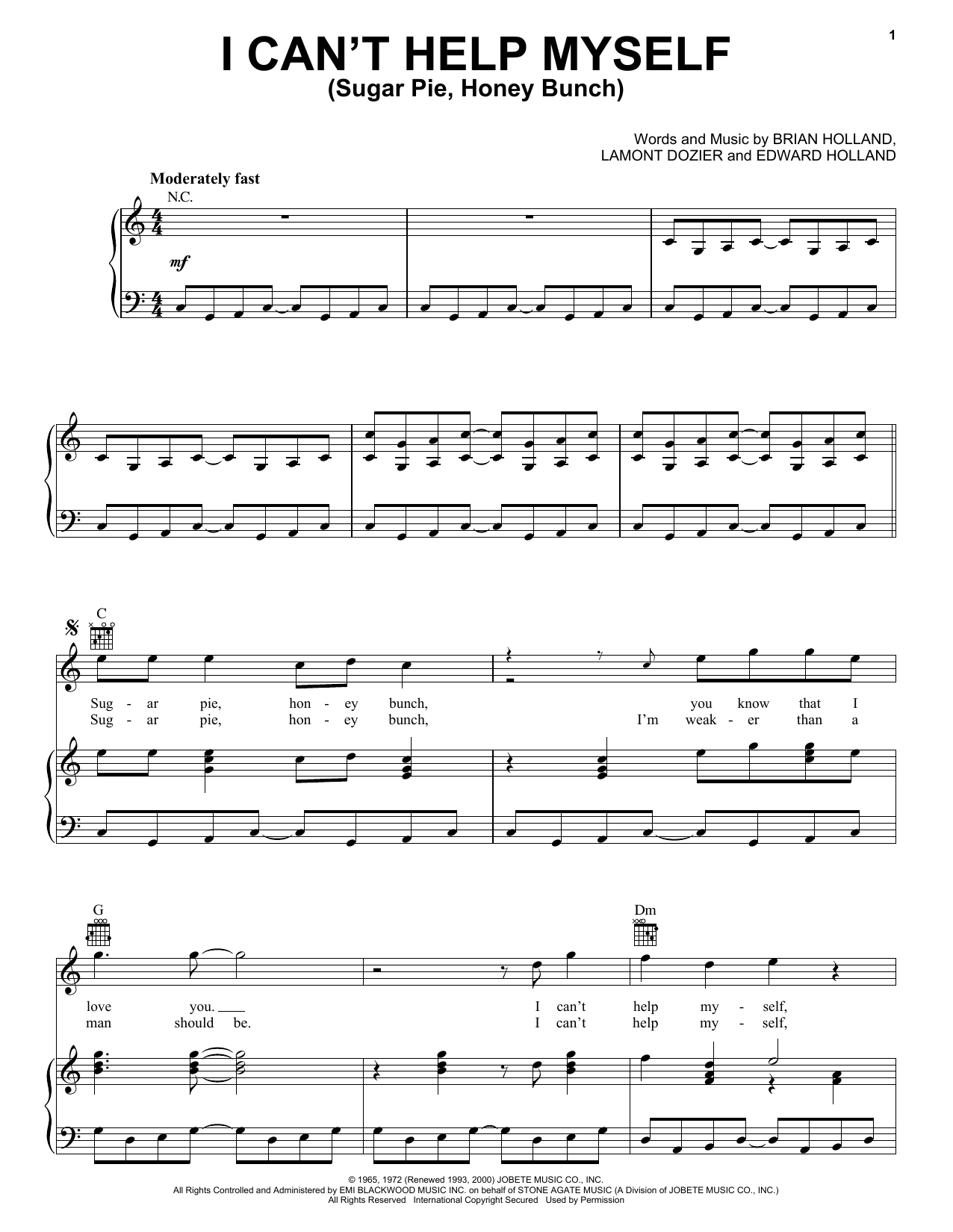 The Four Tops I Can't Help Myself (Sugar Pie, Honey Bunch) Sheet Music Notes & Chords for Super Easy Piano - Download or Print PDF