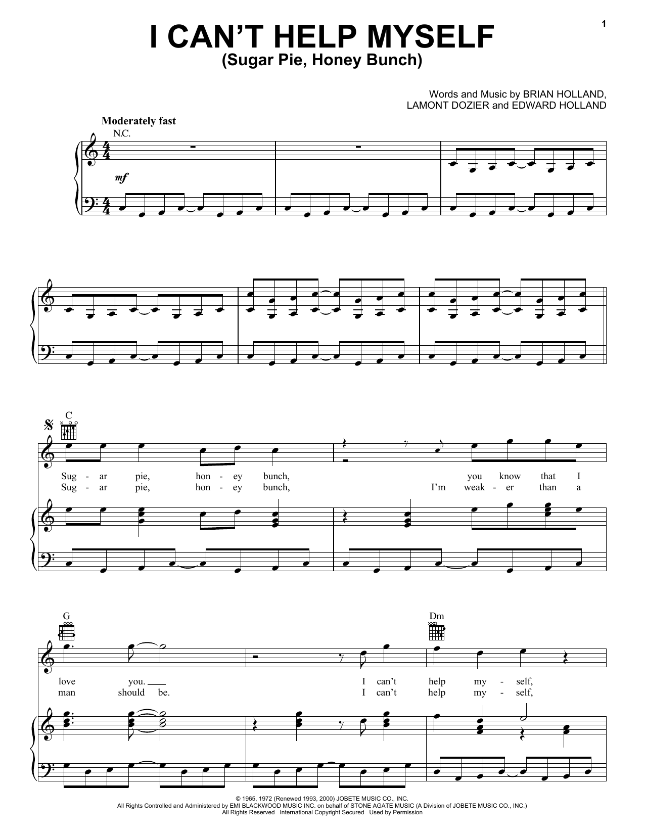 The Four Tops I Can't Help Myself (Sugar Pie, Honey Bunch) Sheet Music Notes & Chords for Easy Guitar - Download or Print PDF