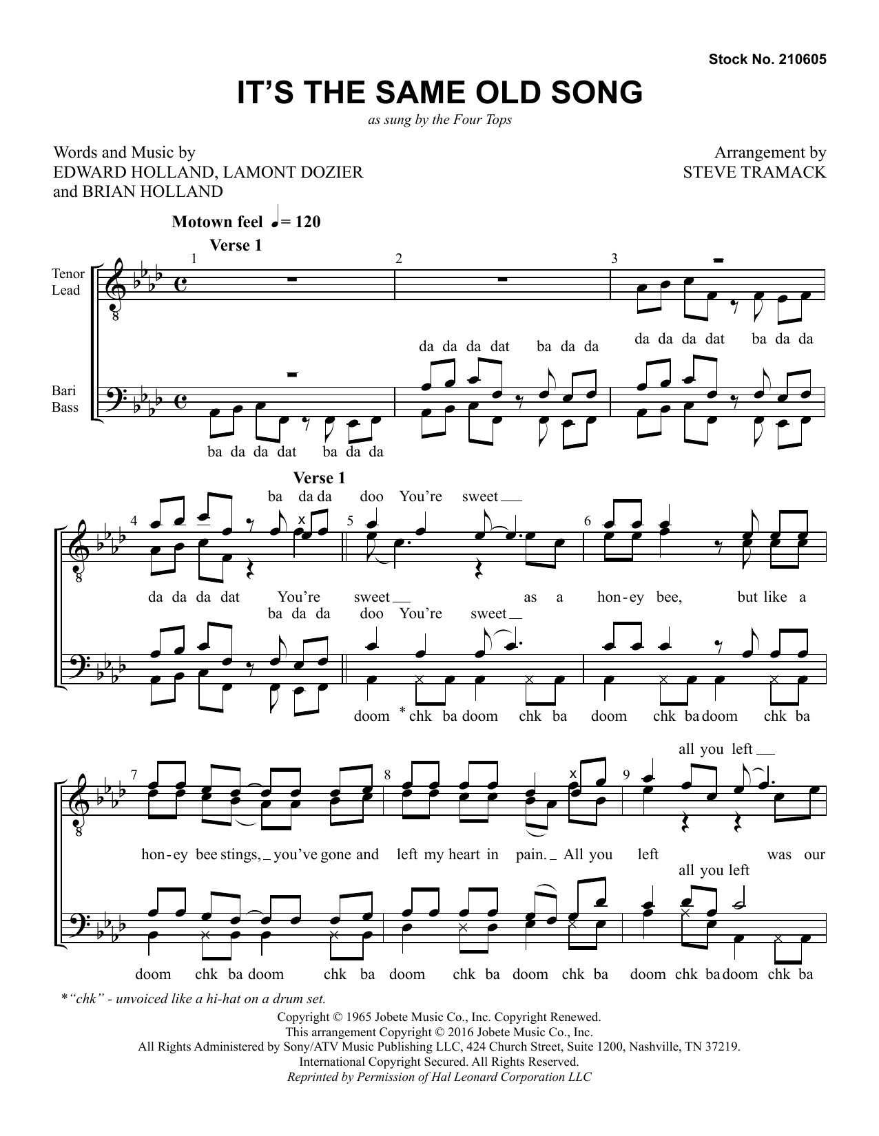 The Four Tops It's the Same Old Song (arr. Steve Tramack) Sheet Music Notes & Chords for TTBB Choir - Download or Print PDF