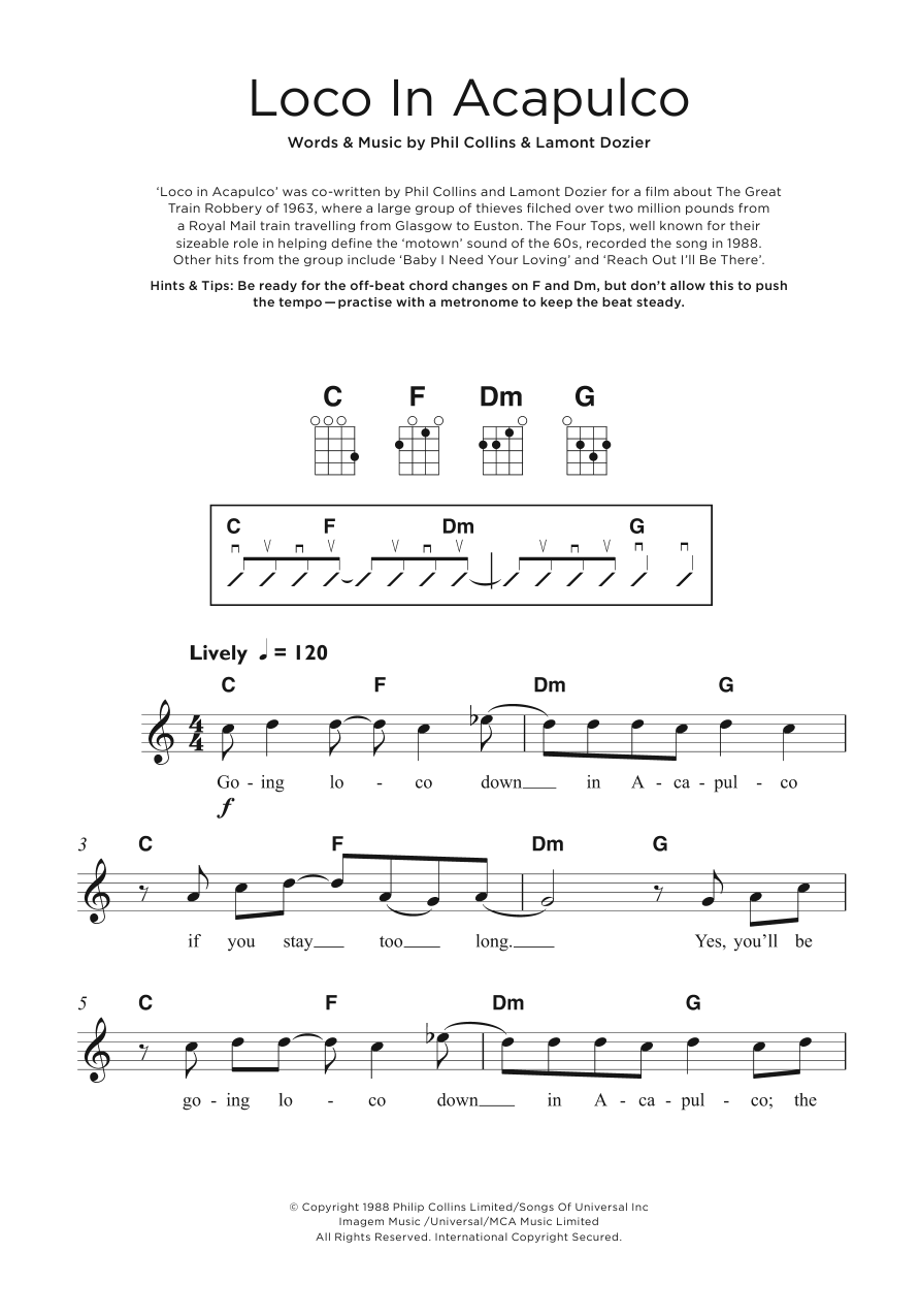 The Four Tops Loco In Acapulco Sheet Music Notes & Chords for Beginner Ukulele - Download or Print PDF