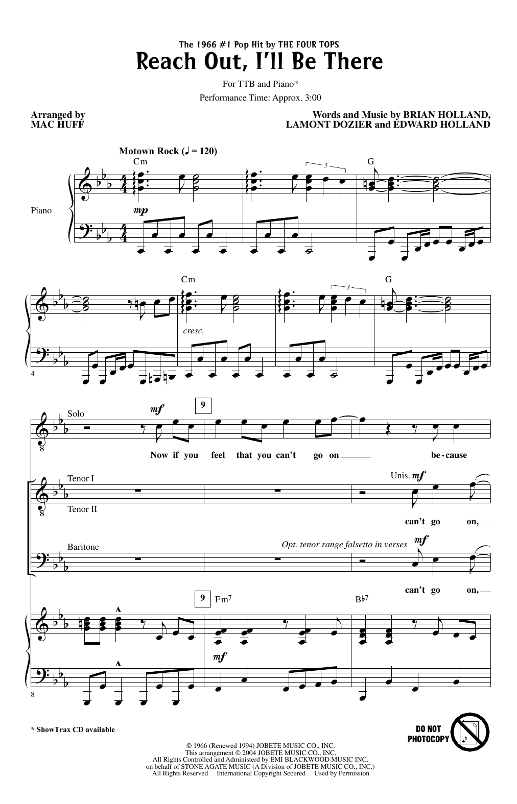 The Four Tops Reach Out I'll Be There (arr. Mac Huff) Sheet Music Notes & Chords for TTBB Choir - Download or Print PDF