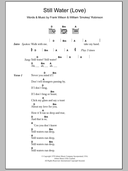 The Four Tops Still Water (Love) Sheet Music Notes & Chords for Lyrics & Chords - Download or Print PDF