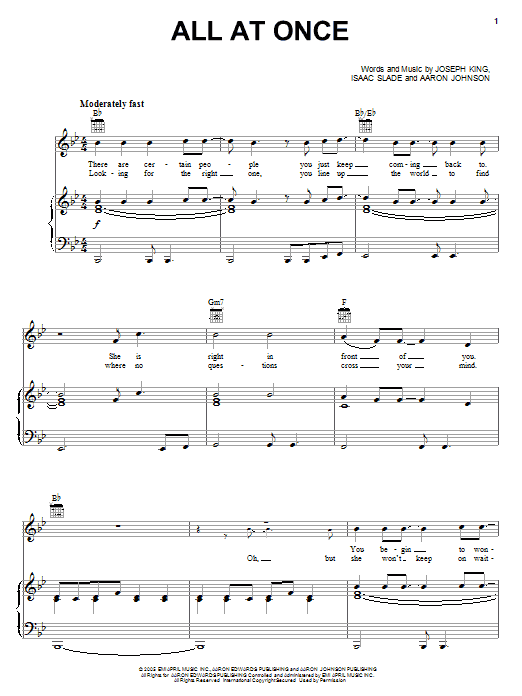 The Fray All At Once Sheet Music Notes & Chords for Piano, Vocal & Guitar (Right-Hand Melody) - Download or Print PDF