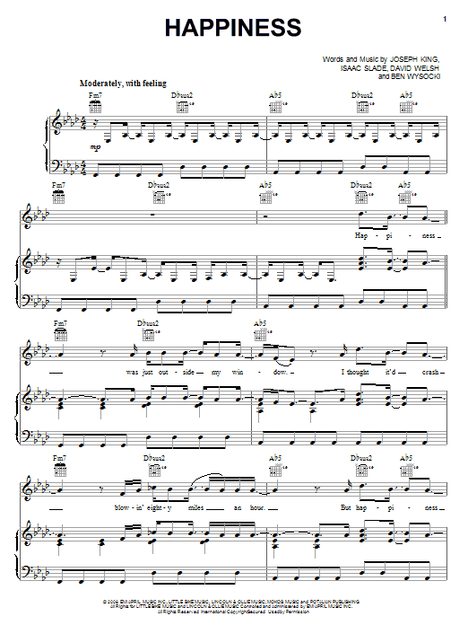 The Fray Happiness Sheet Music Notes & Chords for Piano, Vocal & Guitar (Right-Hand Melody) - Download or Print PDF