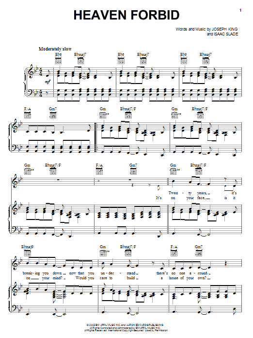 The Fray Heaven Forbid Sheet Music Notes & Chords for Easy Piano - Download or Print PDF
