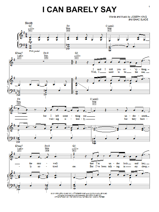 The Fray I Can Barely Say Sheet Music Notes & Chords for Piano, Vocal & Guitar (Right-Hand Melody) - Download or Print PDF