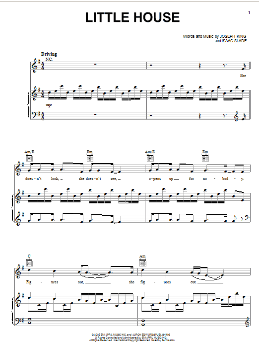 The Fray Little House Sheet Music Notes & Chords for Piano, Vocal & Guitar (Right-Hand Melody) - Download or Print PDF