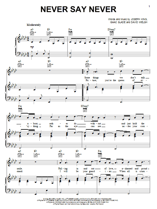 The Fray Never Say Never Sheet Music Notes & Chords for Piano, Vocal & Guitar (Right-Hand Melody) - Download or Print PDF