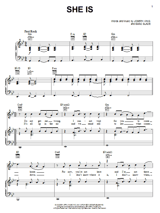 The Fray She Is Sheet Music Notes & Chords for Piano, Vocal & Guitar (Right-Hand Melody) - Download or Print PDF