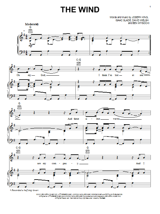 The Fray The Wind Sheet Music Notes & Chords for Piano, Vocal & Guitar (Right-Hand Melody) - Download or Print PDF