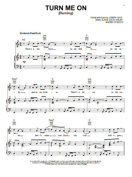 The Fray Turn Me On (Burning) Sheet Music Notes & Chords for Piano, Vocal & Guitar (Right-Hand Melody) - Download or Print PDF