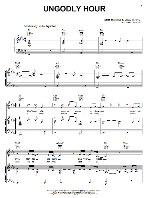 The Fray Ungodly Hour Sheet Music Notes & Chords for Piano, Vocal & Guitar (Right-Hand Melody) - Download or Print PDF
