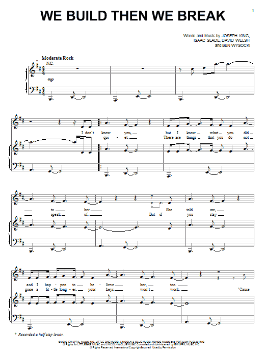 The Fray We Build Then We Break Sheet Music Notes & Chords for Piano, Vocal & Guitar (Right-Hand Melody) - Download or Print PDF