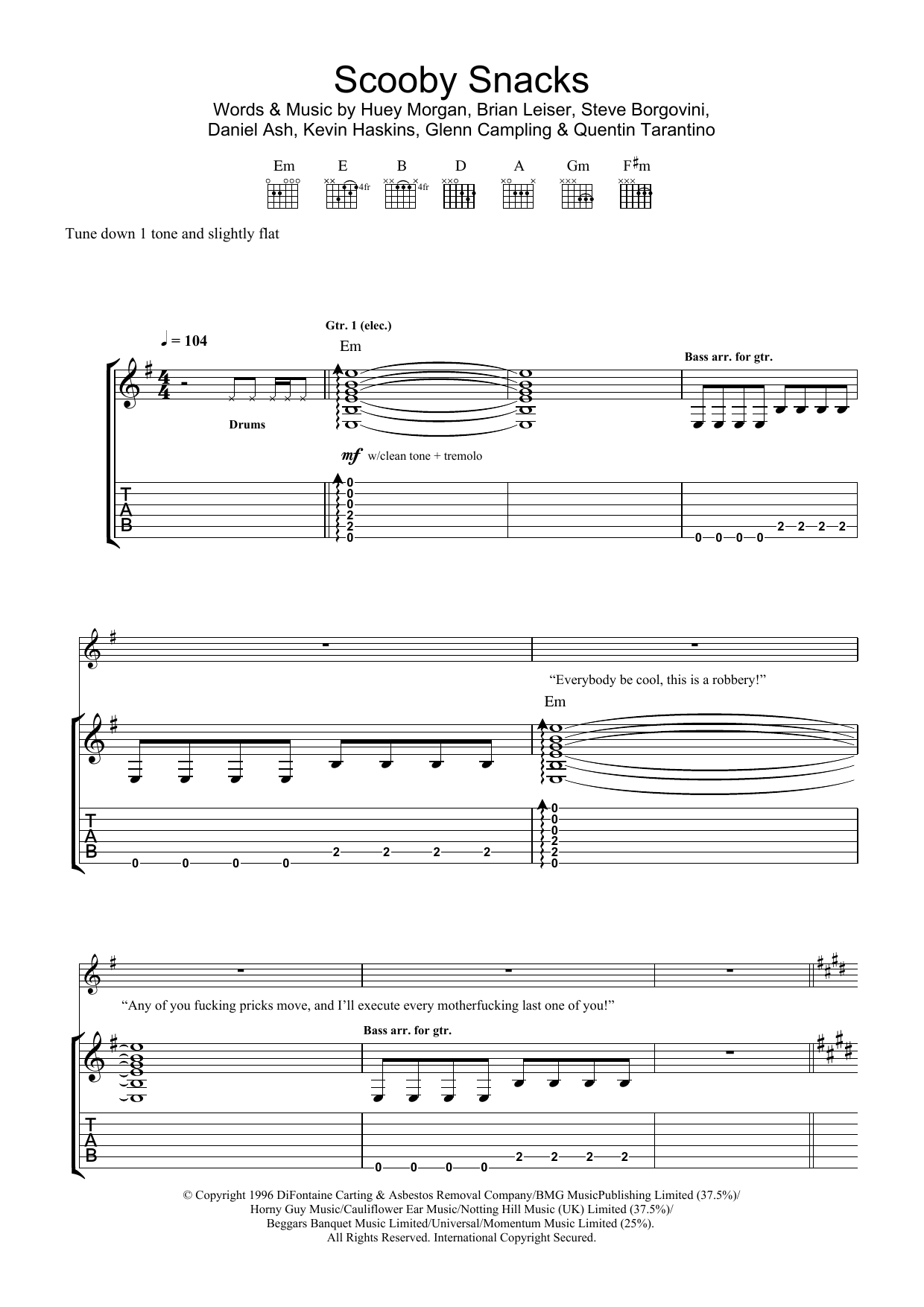 The Fun Lovin' Criminals Scooby Snacks Sheet Music Notes & Chords for Guitar Tab - Download or Print PDF