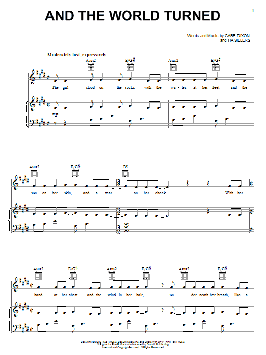 The Gabe Dixon Band And The World Turned Sheet Music Notes & Chords for Piano, Vocal & Guitar (Right-Hand Melody) - Download or Print PDF