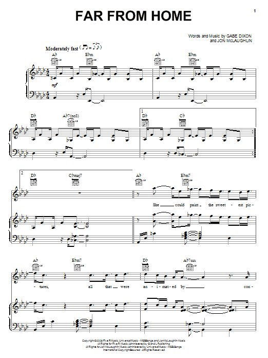 The Gabe Dixon Band Far From Home Sheet Music Notes & Chords for Piano, Vocal & Guitar (Right-Hand Melody) - Download or Print PDF