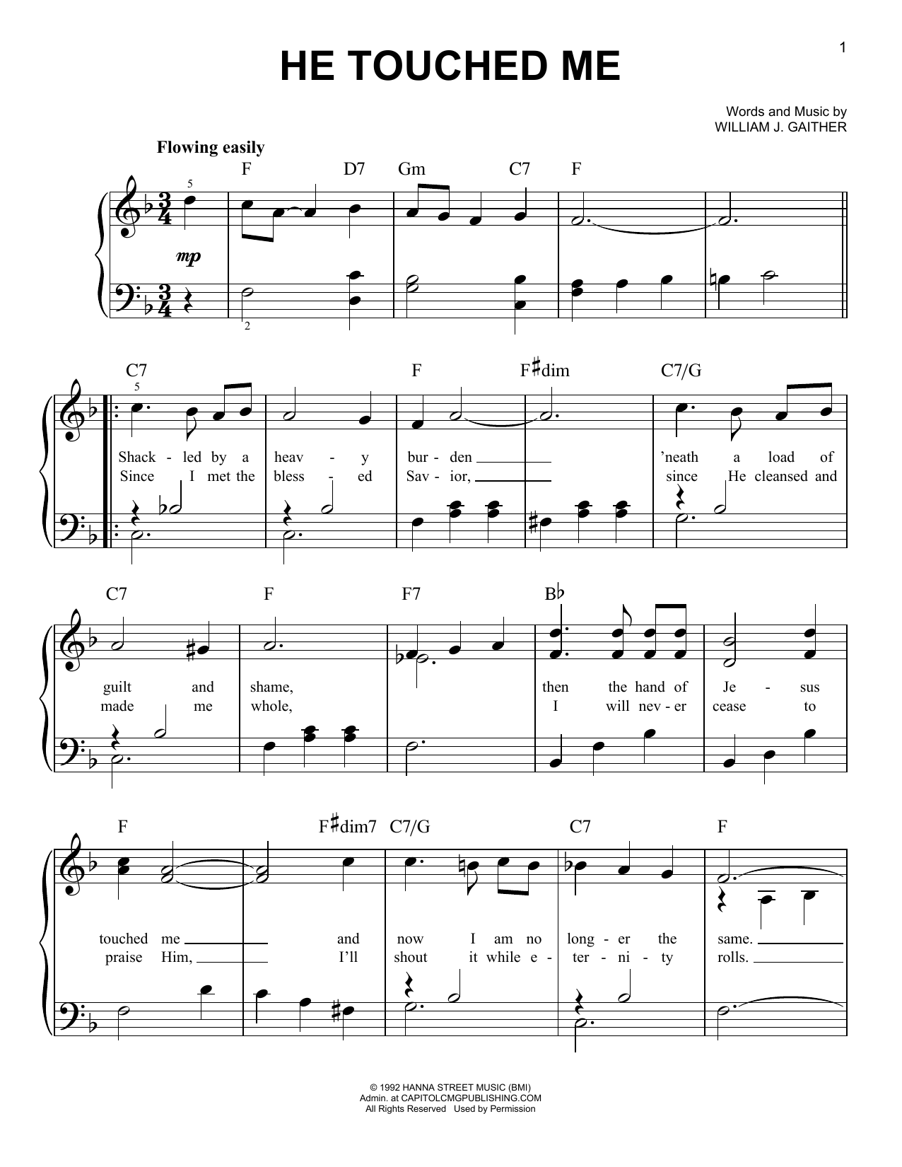 William J. Gaither He Touched Me Sheet Music Notes & Chords for Easy Piano - Download or Print PDF