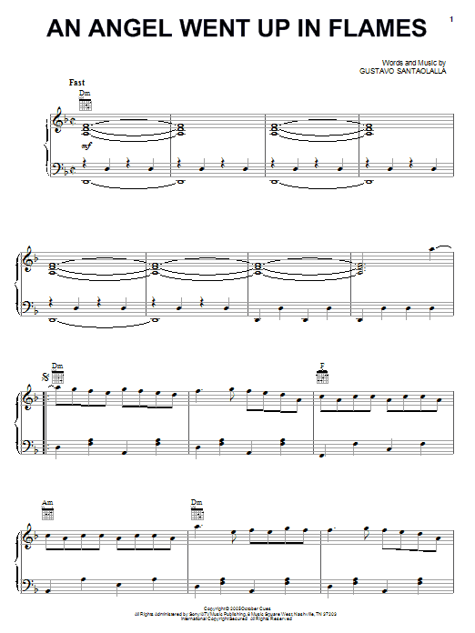 The Gas Band An Angel Went Up In Flames Sheet Music Notes & Chords for Piano Solo - Download or Print PDF