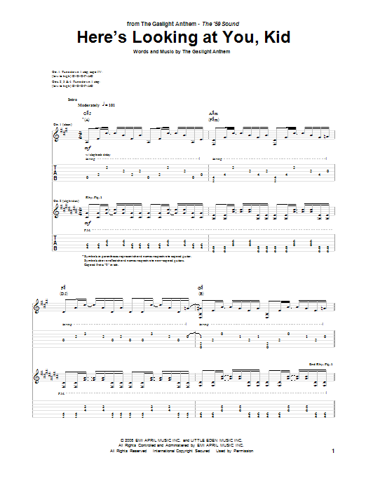 The Gaslight Anthem Here's Looking At You, Kid Sheet Music Notes & Chords for Guitar Tab - Download or Print PDF