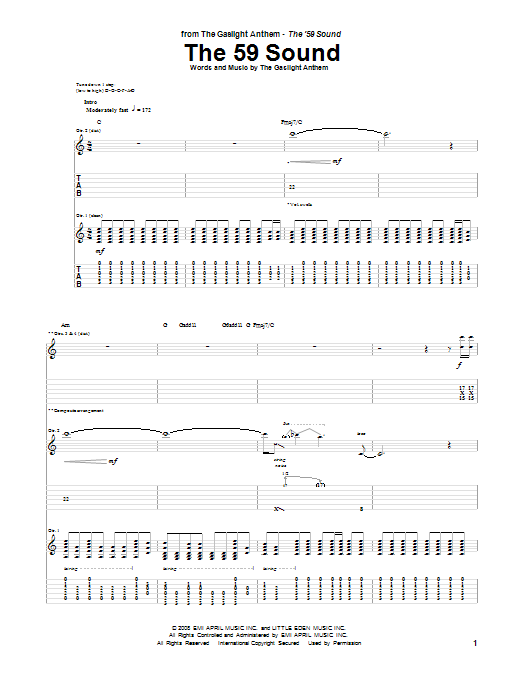 The Gaslight Anthem The 59 Sound Sheet Music Notes & Chords for Guitar Tab - Download or Print PDF