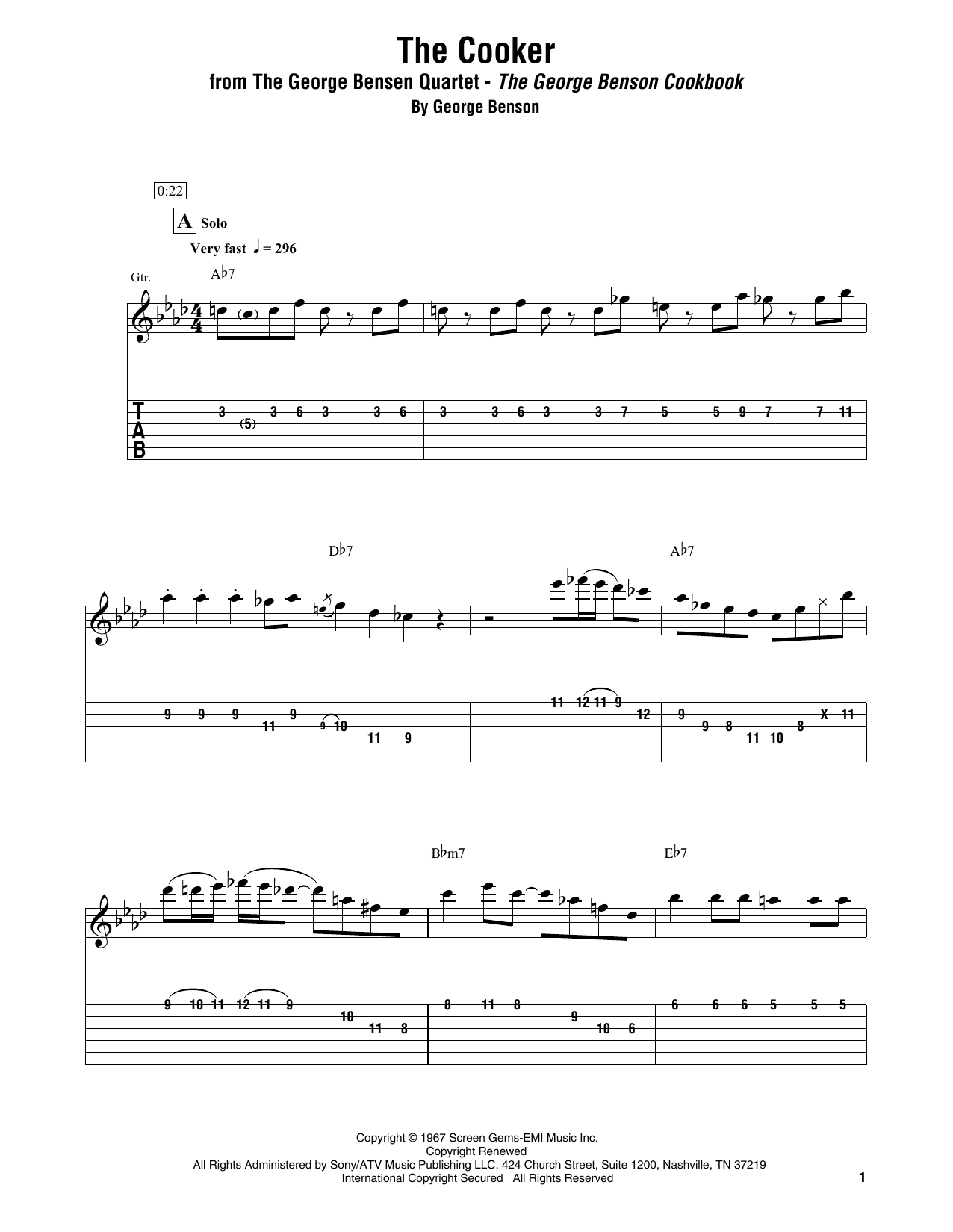 The George Bensen Quartet The Cooker Sheet Music Notes & Chords for Electric Guitar Transcription - Download or Print PDF
