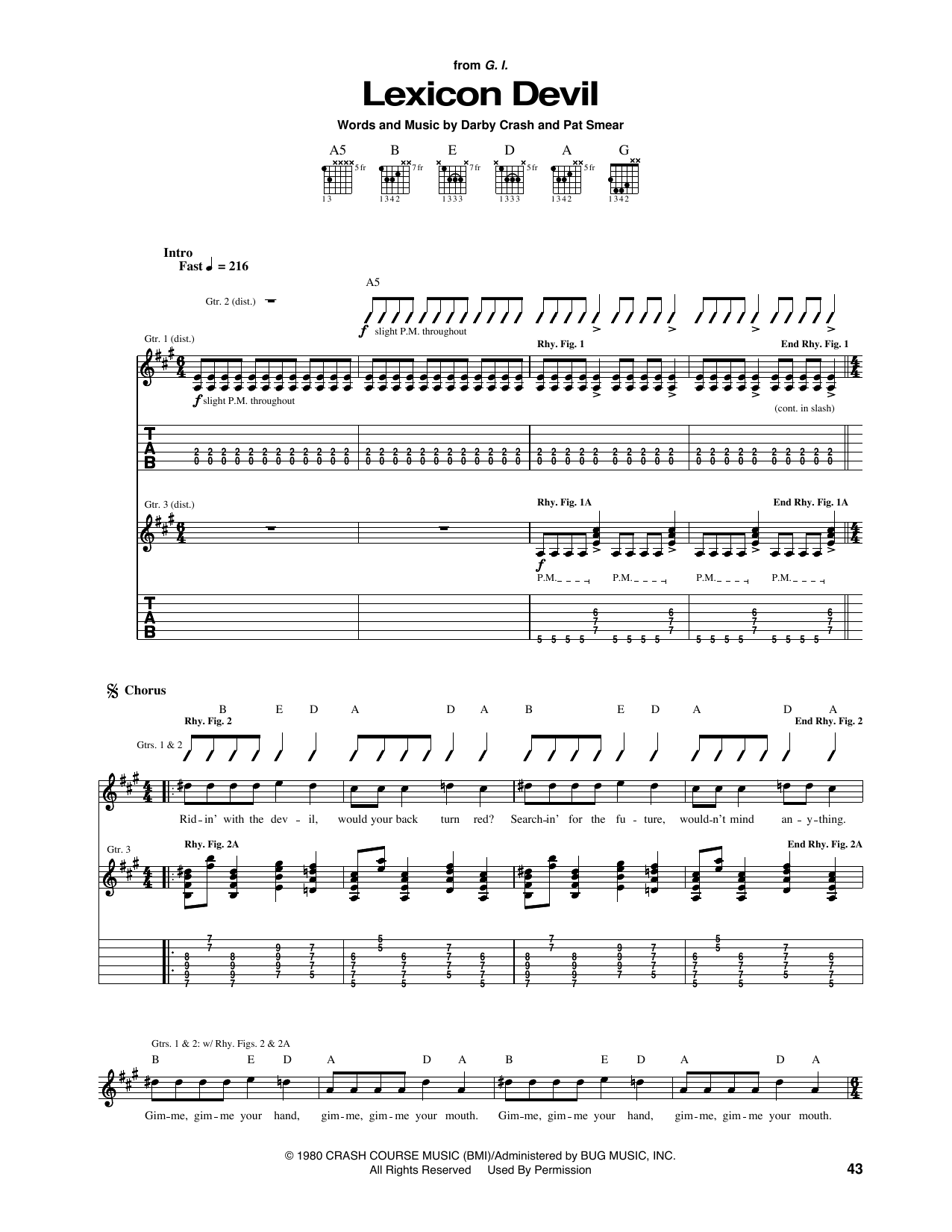 The Germs Lexicon Devil Sheet Music Notes & Chords for Guitar Tab - Download or Print PDF