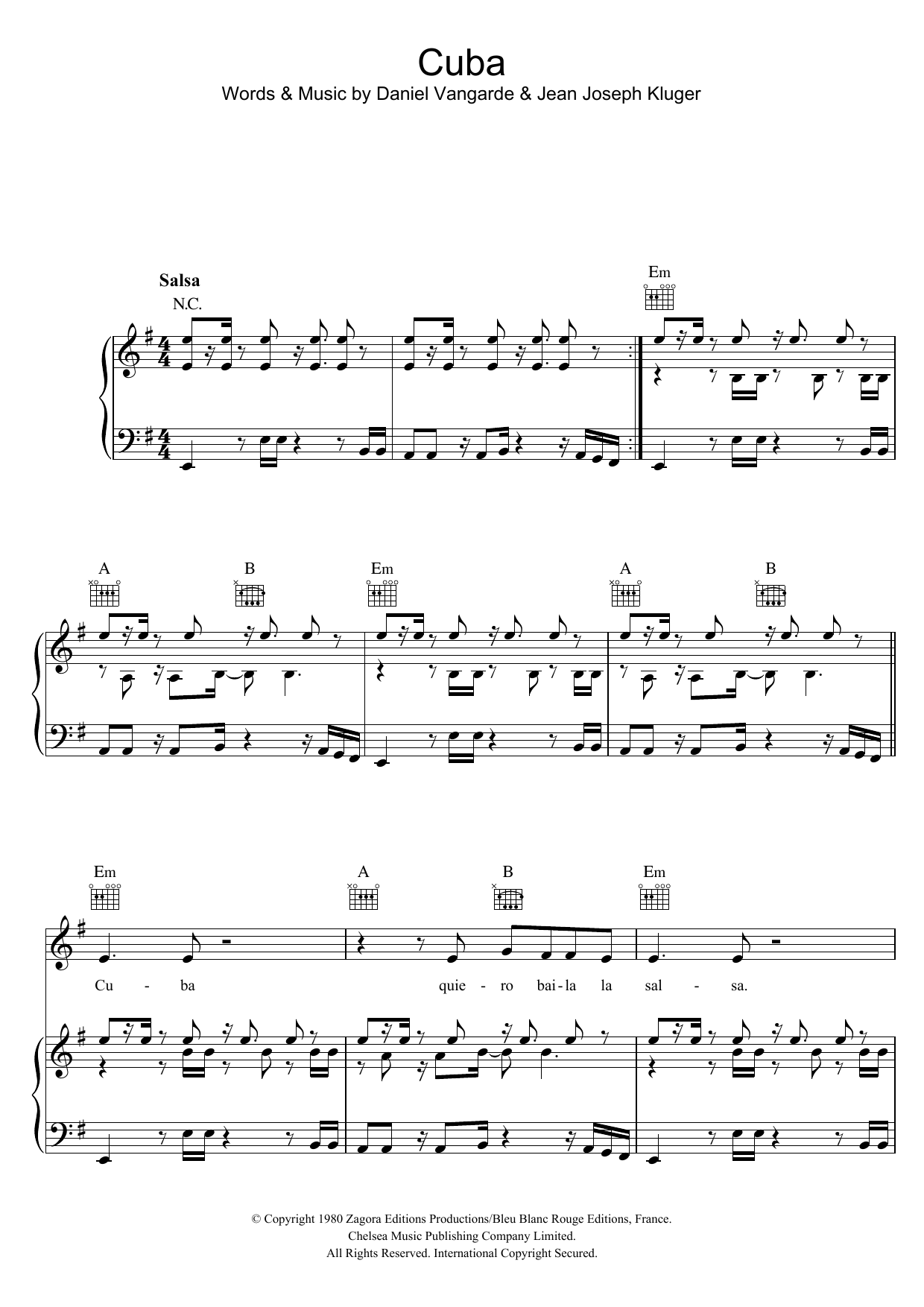 The Gibson Brothers Cuba Sheet Music Notes & Chords for Piano, Vocal & Guitar (Right-Hand Melody) - Download or Print PDF