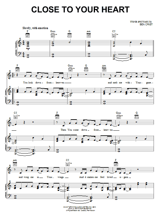 The Glorious Unseen Close To Your Heart Sheet Music Notes & Chords for Piano, Vocal & Guitar (Right-Hand Melody) - Download or Print PDF