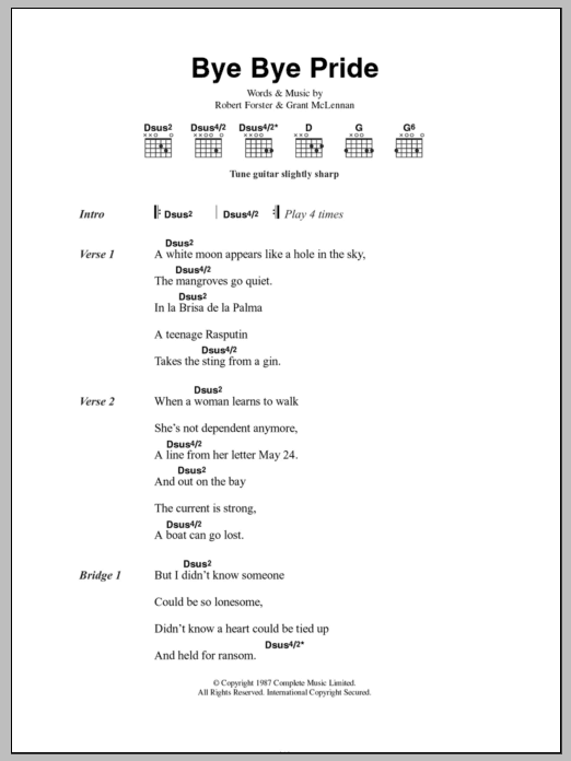 The Go-Betweens Bye Bye Pride Sheet Music Notes & Chords for Lyrics & Chords - Download or Print PDF