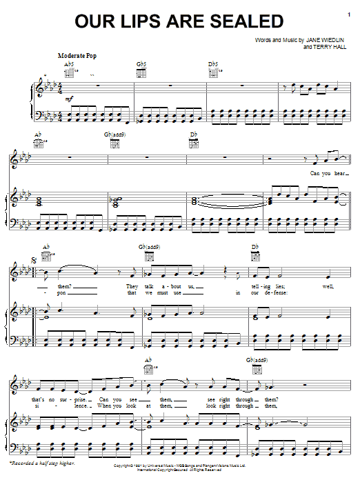 The Go-Go's Our Lips Are Sealed Sheet Music Notes & Chords for Easy Guitar Tab - Download or Print PDF