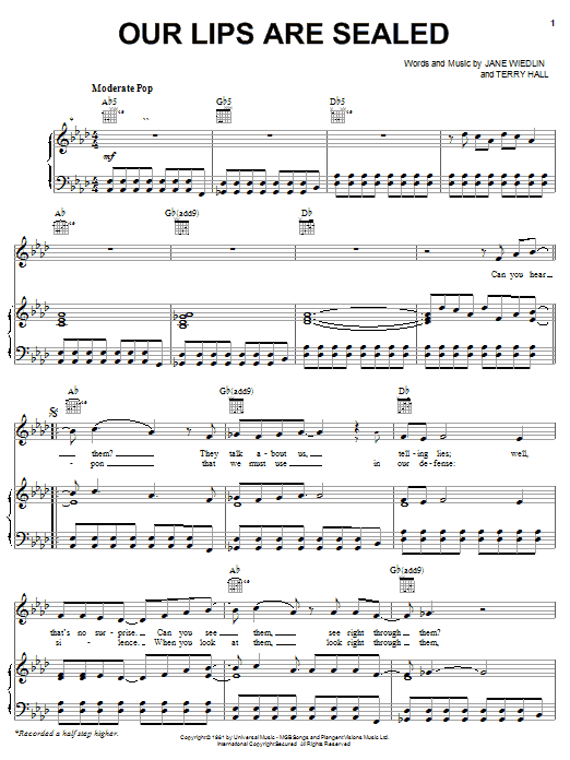 The Go-Go's Our Lips Are Sealed Sheet Music Notes & Chords for Easy Piano - Download or Print PDF
