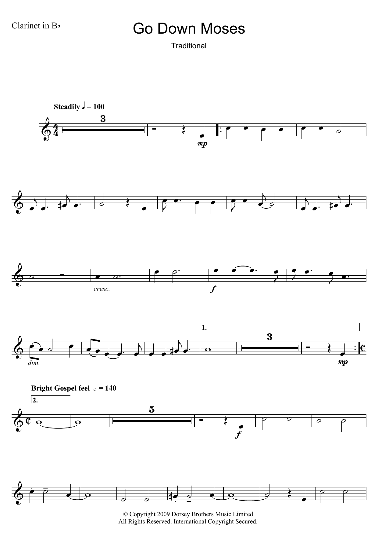 The Golden Gate Quartet Go Down Moses Sheet Music Notes & Chords for Clarinet - Download or Print PDF