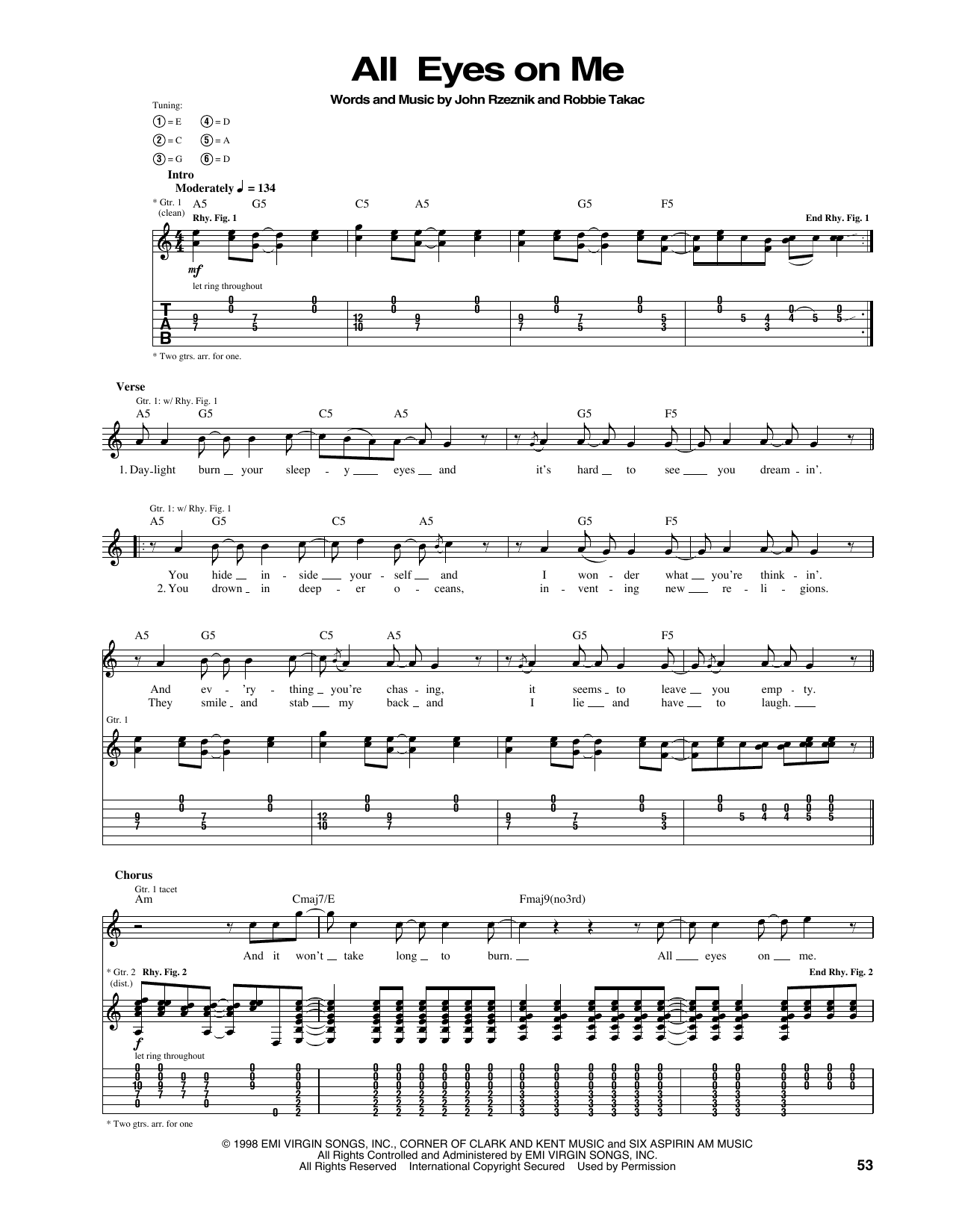 The Goo Goo Dolls All Eyes On Me Sheet Music Notes & Chords for Guitar Tab - Download or Print PDF