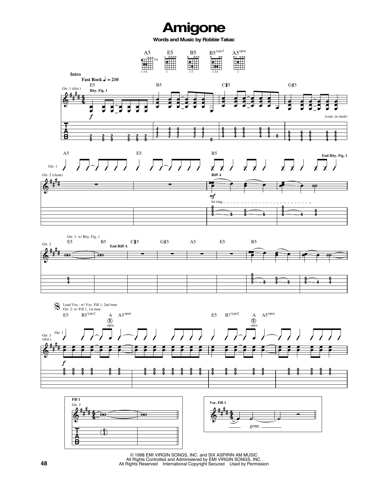 The Goo Goo Dolls Amigone Sheet Music Notes & Chords for Piano, Vocal & Guitar Chords (Right-Hand Melody) - Download or Print PDF