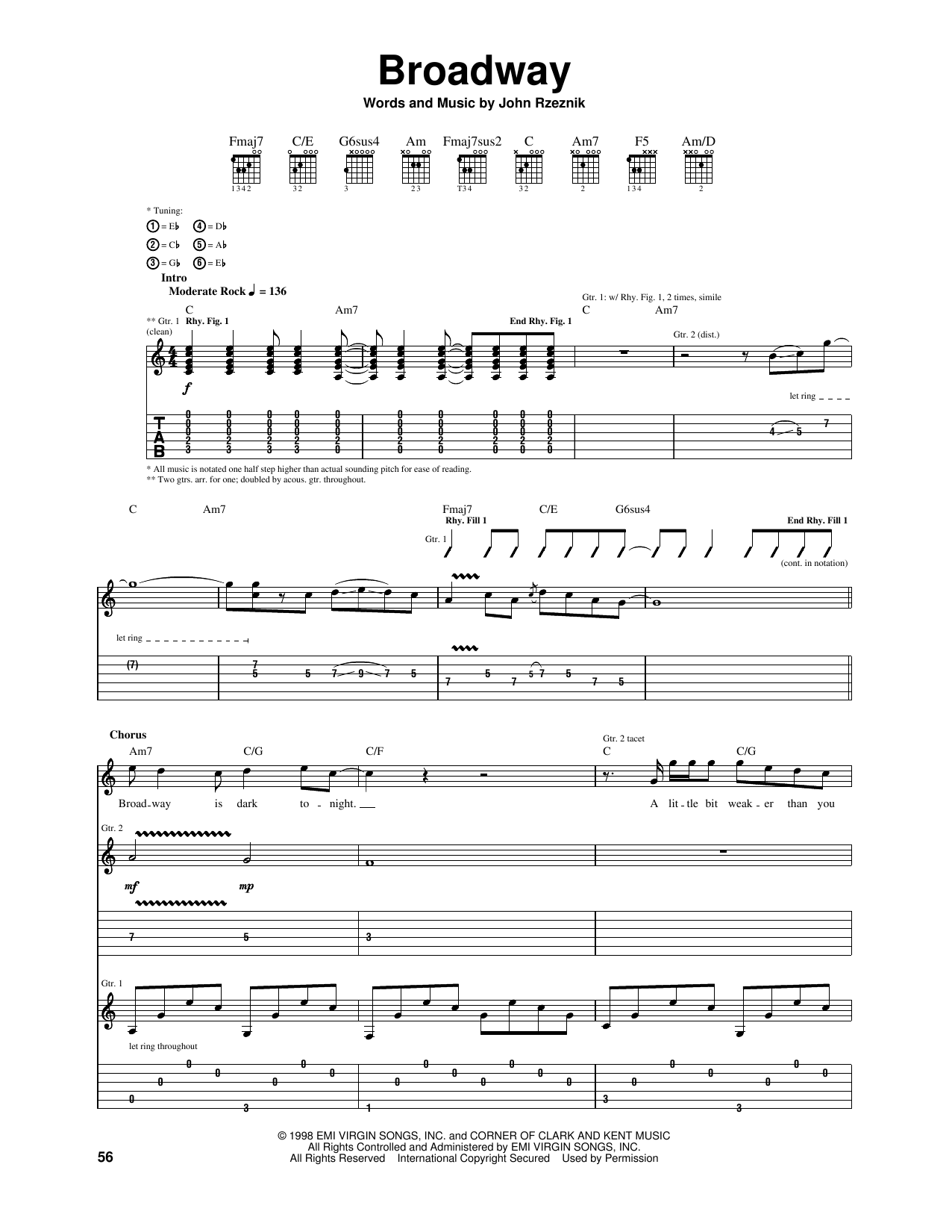The Goo Goo Dolls Broadway Sheet Music Notes & Chords for Piano, Vocal & Guitar Chords (Right-Hand Melody) - Download or Print PDF
