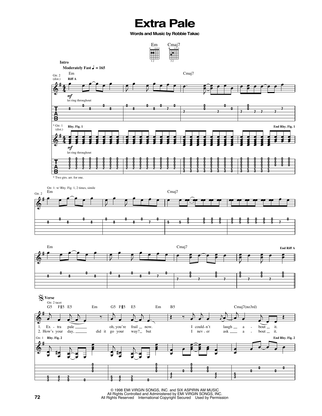 The Goo Goo Dolls Extra Pale Sheet Music Notes & Chords for Piano, Vocal & Guitar Chords (Right-Hand Melody) - Download or Print PDF