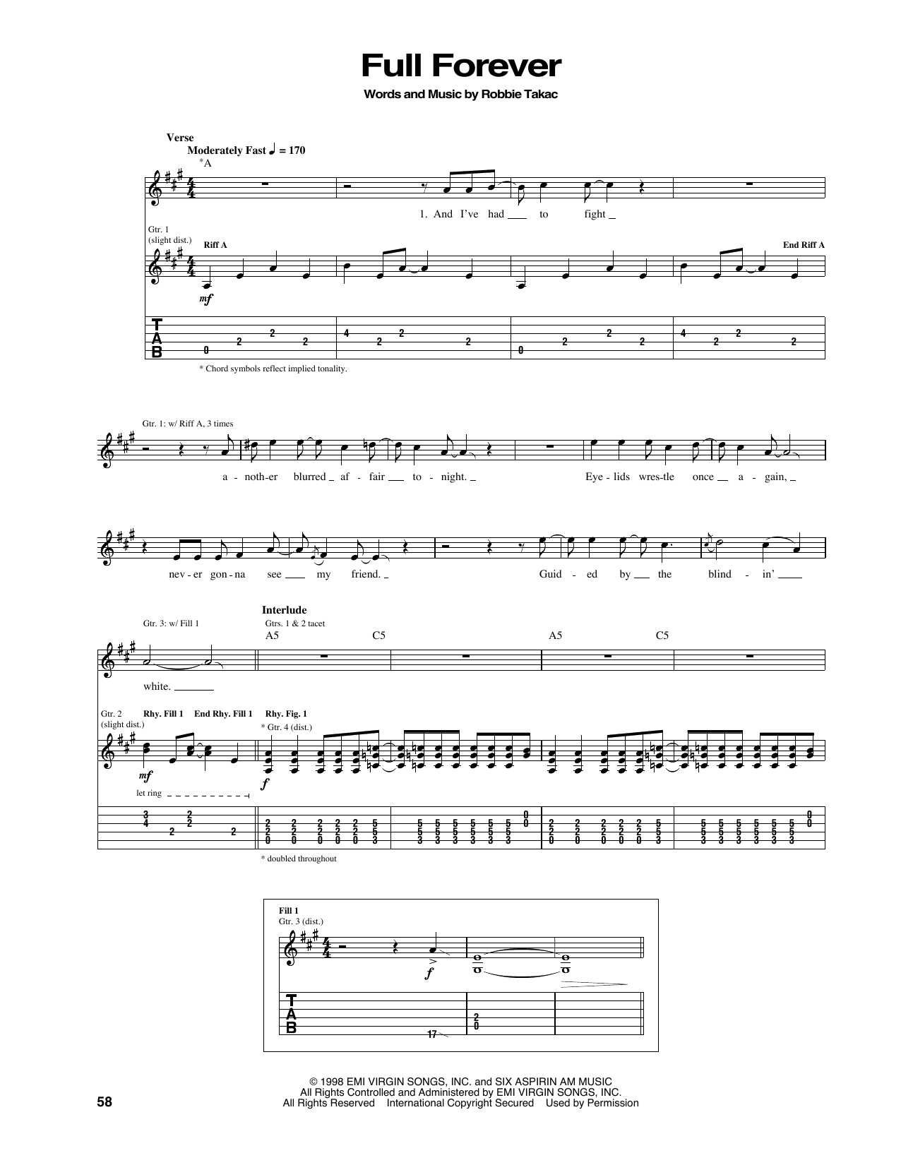 The Goo Goo Dolls Full Forever Sheet Music Notes & Chords for Piano, Vocal & Guitar Chords (Right-Hand Melody) - Download or Print PDF