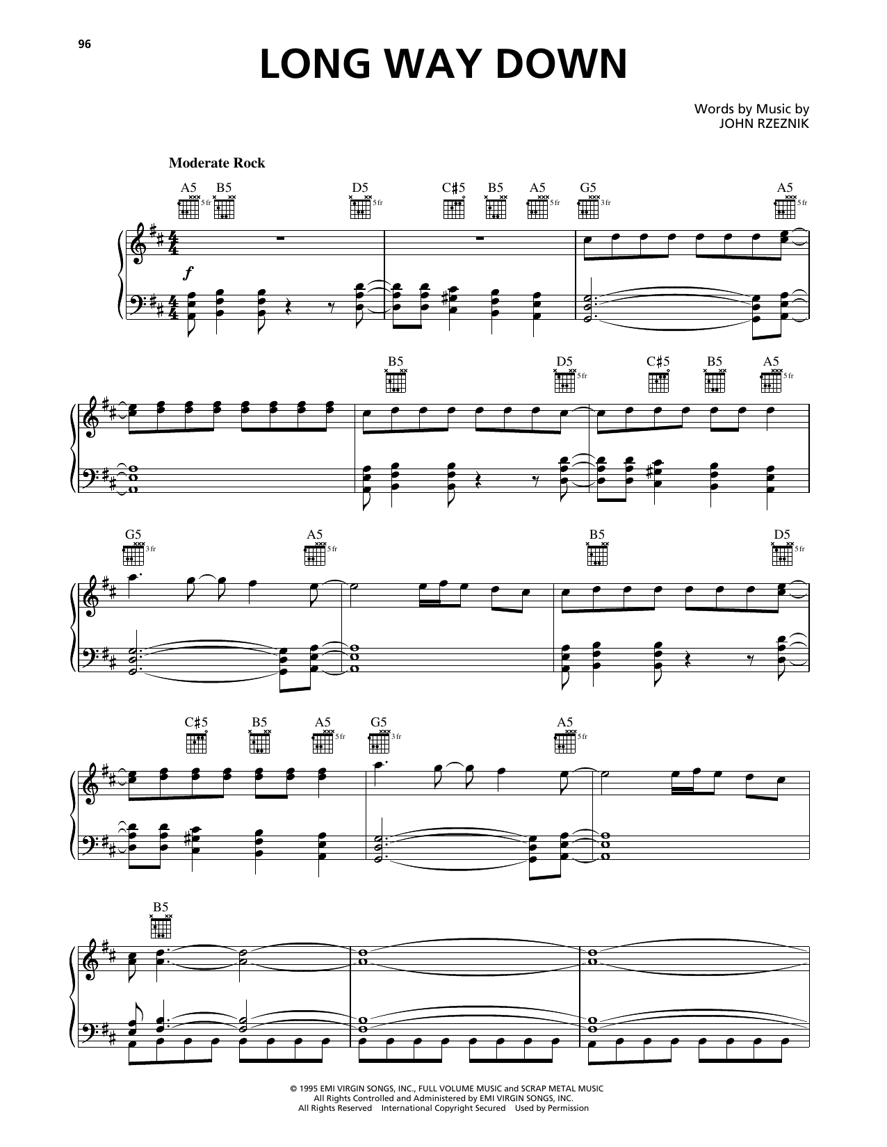 The Goo Goo Dolls Long Way Down Sheet Music Notes & Chords for Piano, Vocal & Guitar Chords (Right-Hand Melody) - Download or Print PDF
