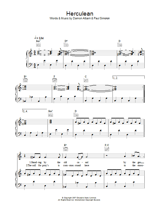 The Good, the Bad & the Queen Herculean Sheet Music Notes & Chords for Lyrics & Chords - Download or Print PDF