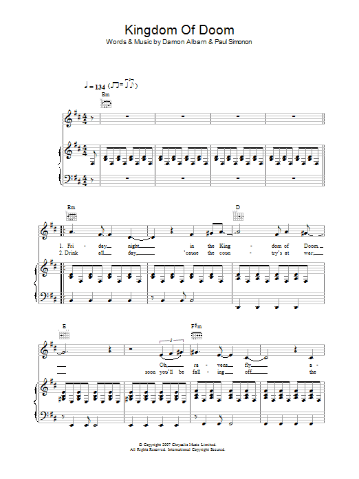 The Good, the Bad & the Queen Kingdom Of Doom Sheet Music Notes & Chords for Lyrics & Chords - Download or Print PDF