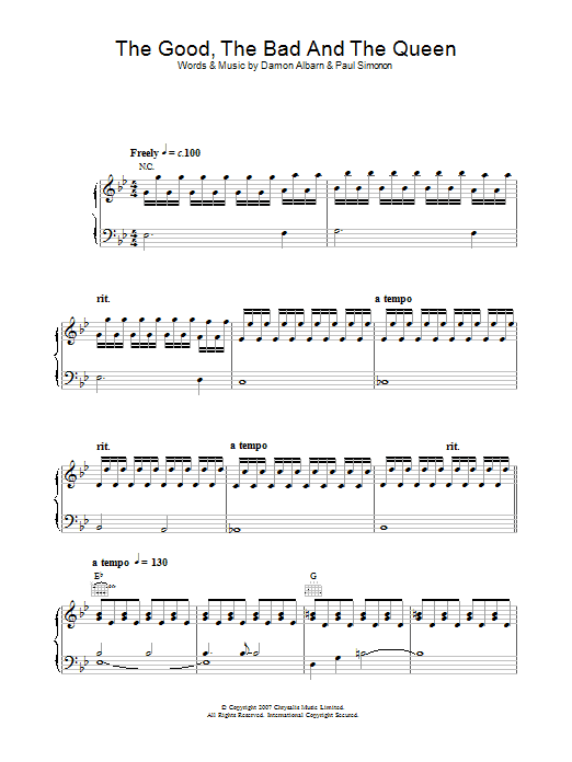 The Good The Bad & The Queen The Good The Bad And The Queen Sheet Music Notes & Chords for Piano, Vocal & Guitar - Download or Print PDF