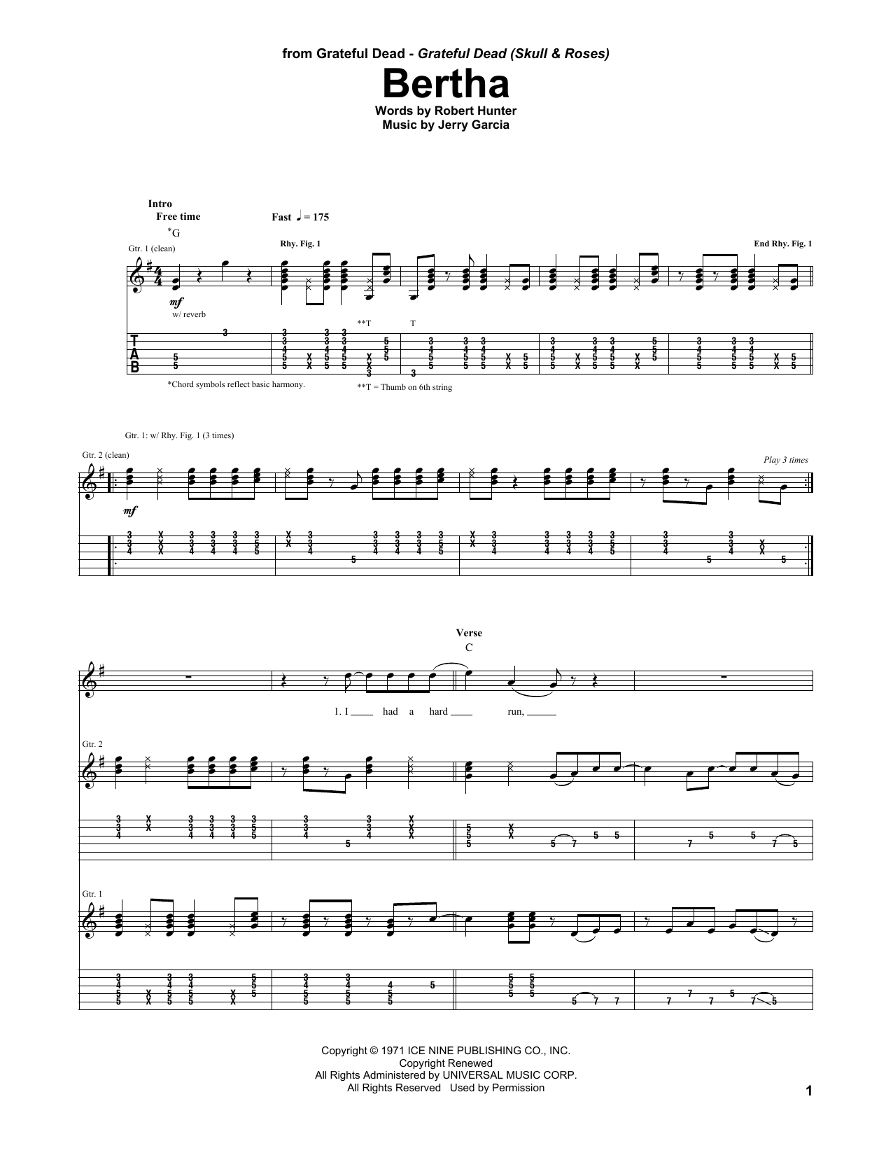 Grateful Dead Bertha Sheet Music Notes & Chords for Guitar Tab - Download or Print PDF