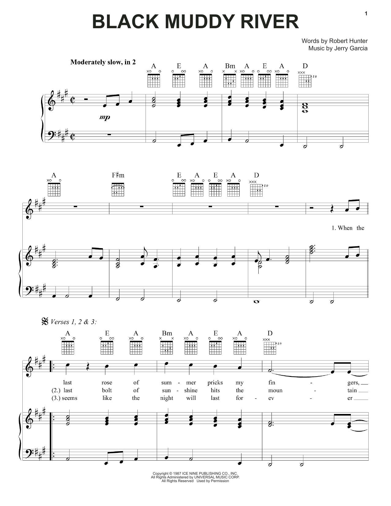 Grateful Dead Black Muddy River Sheet Music Notes & Chords for Piano, Vocal & Guitar (Right-Hand Melody) - Download or Print PDF
