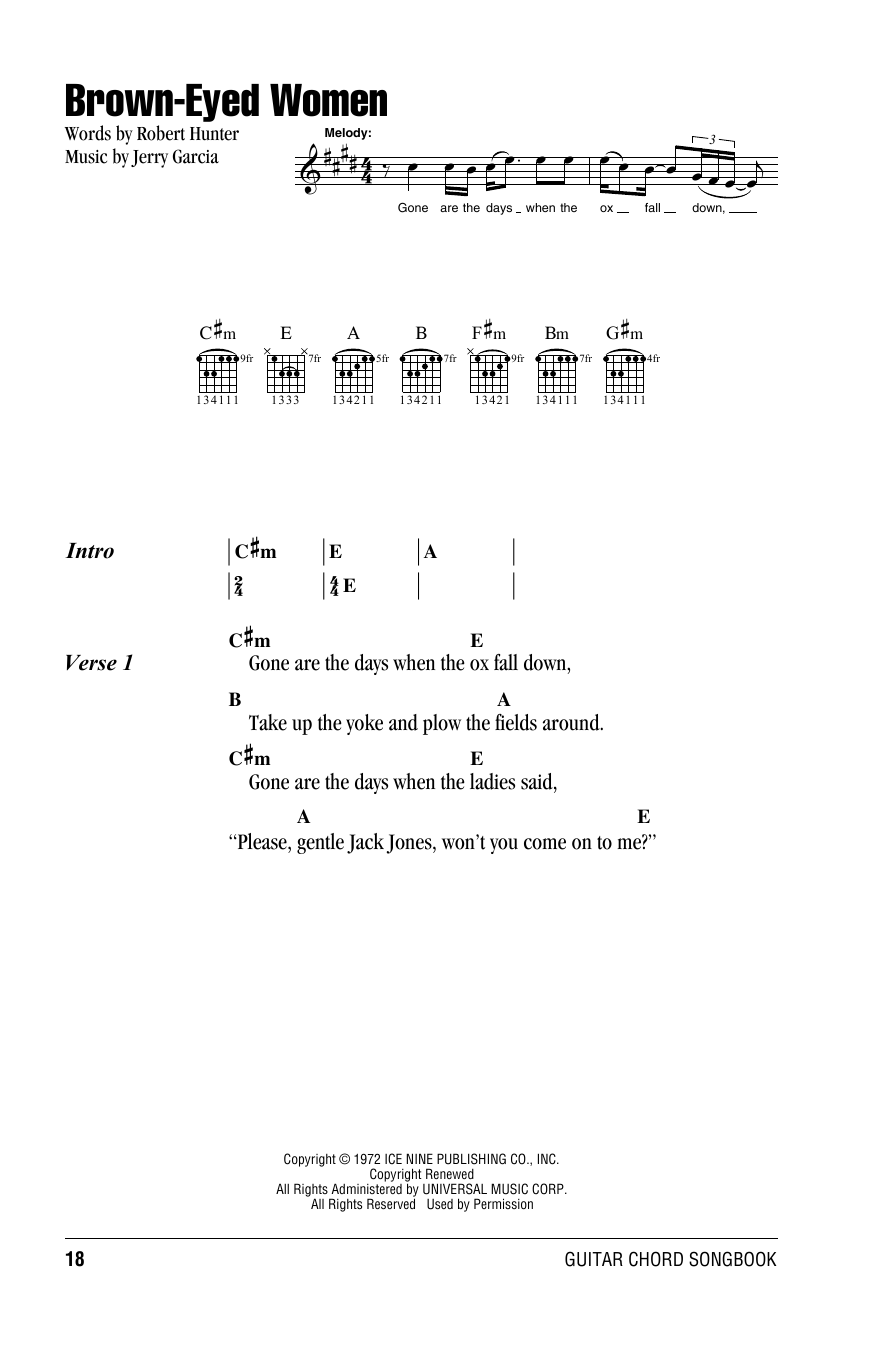 Grateful Dead Brown-Eyed Women Sheet Music Notes & Chords for Lyrics & Chords - Download or Print PDF