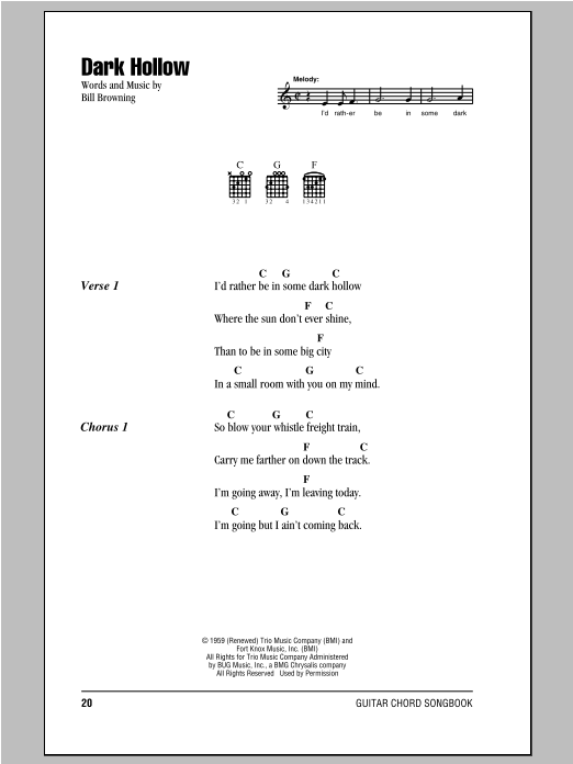The Grateful Dead Dark Hollow Sheet Music Notes & Chords for Real Book – Melody, Lyrics & Chords - Download or Print PDF