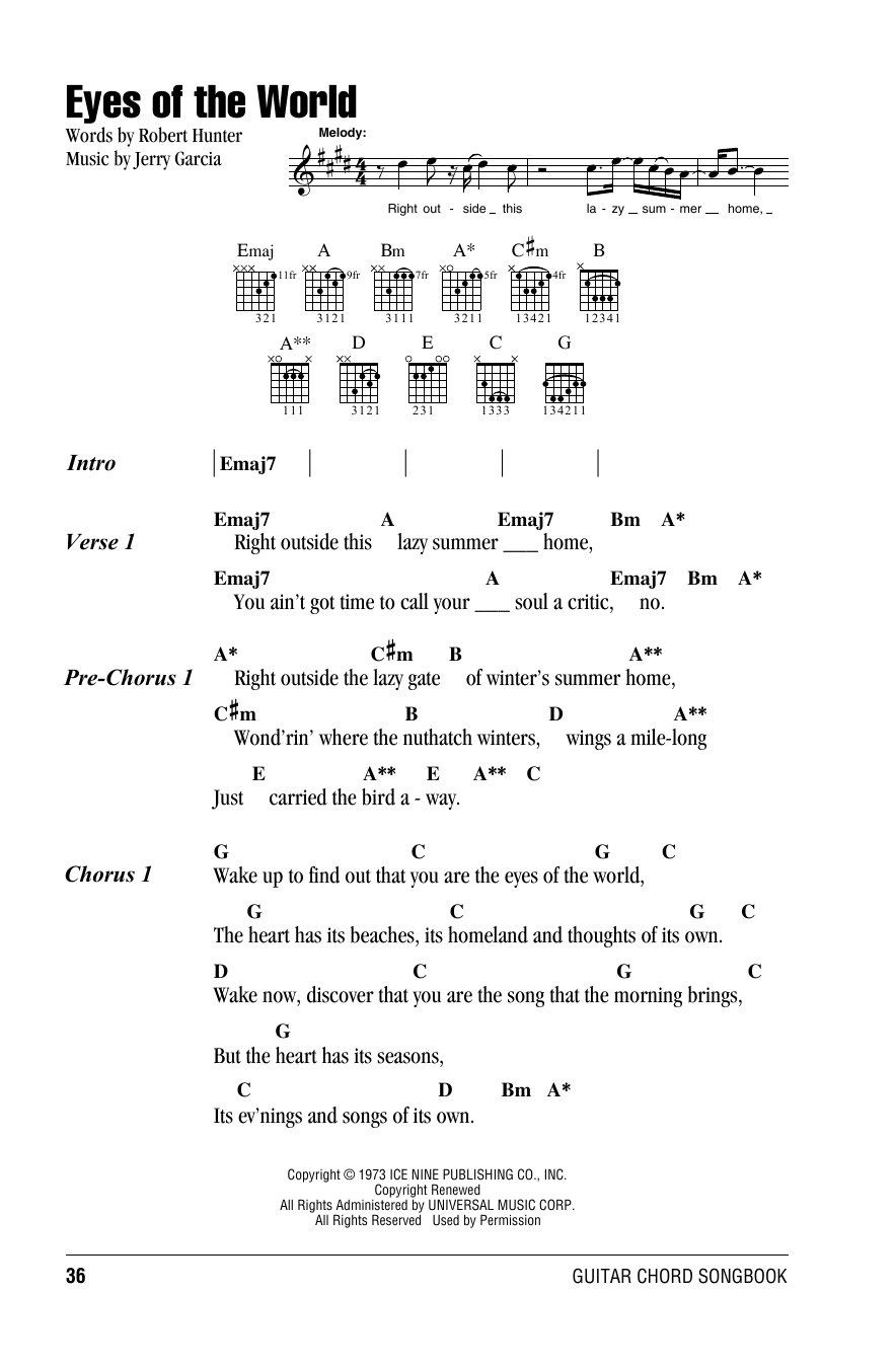 Grateful Dead Eyes Of The World Sheet Music Notes & Chords for Lyrics & Chords - Download or Print PDF