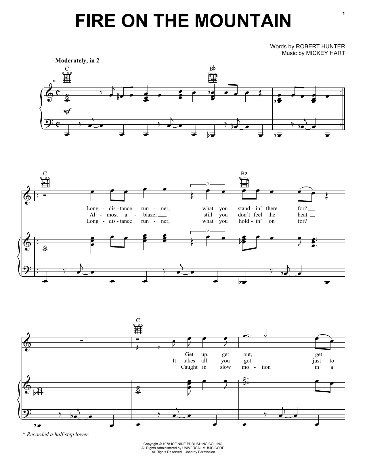 Grateful Dead Fire On The Mountain Sheet Music Notes & Chords for Piano, Vocal & Guitar (Right-Hand Melody) - Download or Print PDF