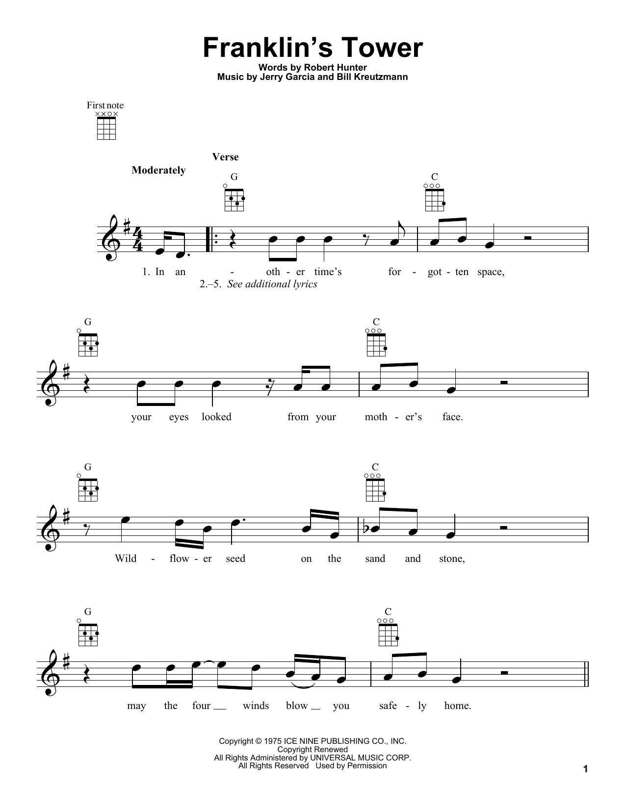 Grateful Dead Franklin's Tower Sheet Music Notes & Chords for Ukulele - Download or Print PDF