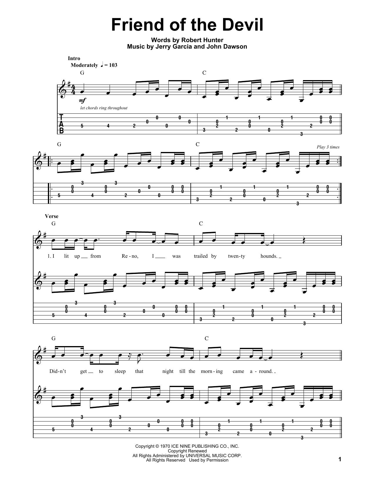 Grateful Dead Friend Of The Devil Sheet Music Notes & Chords for Guitar Tab Play-Along - Download or Print PDF